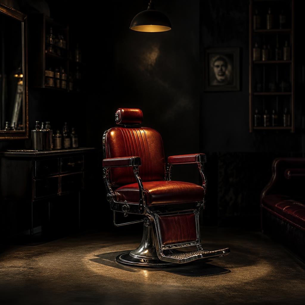 Classic leather barber chair under a warm spotlight