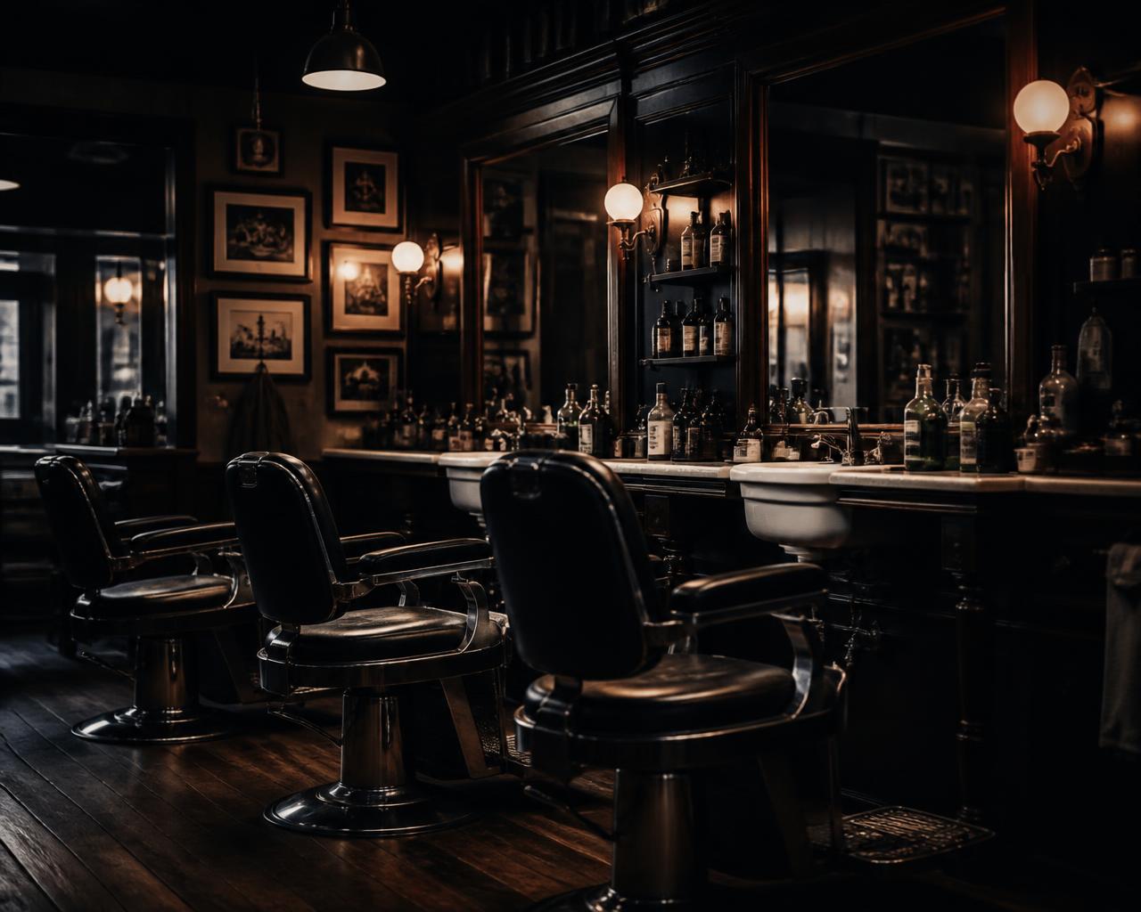 Traditional barbershop interior with mirrors and chairs
